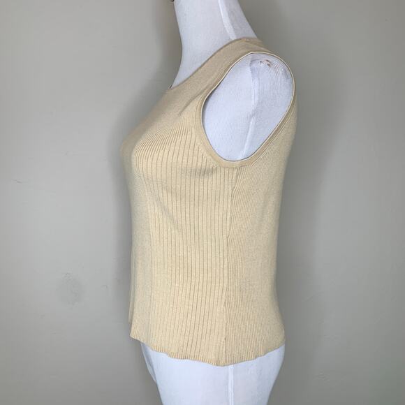 Tan Ribbed Sweater Set Shell and Zip Front Cardigan Sz Small - Picture 4 of 7